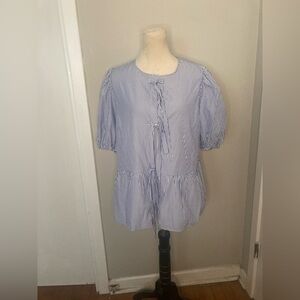 Pretty Garden Blue Striped Bow Tie Top